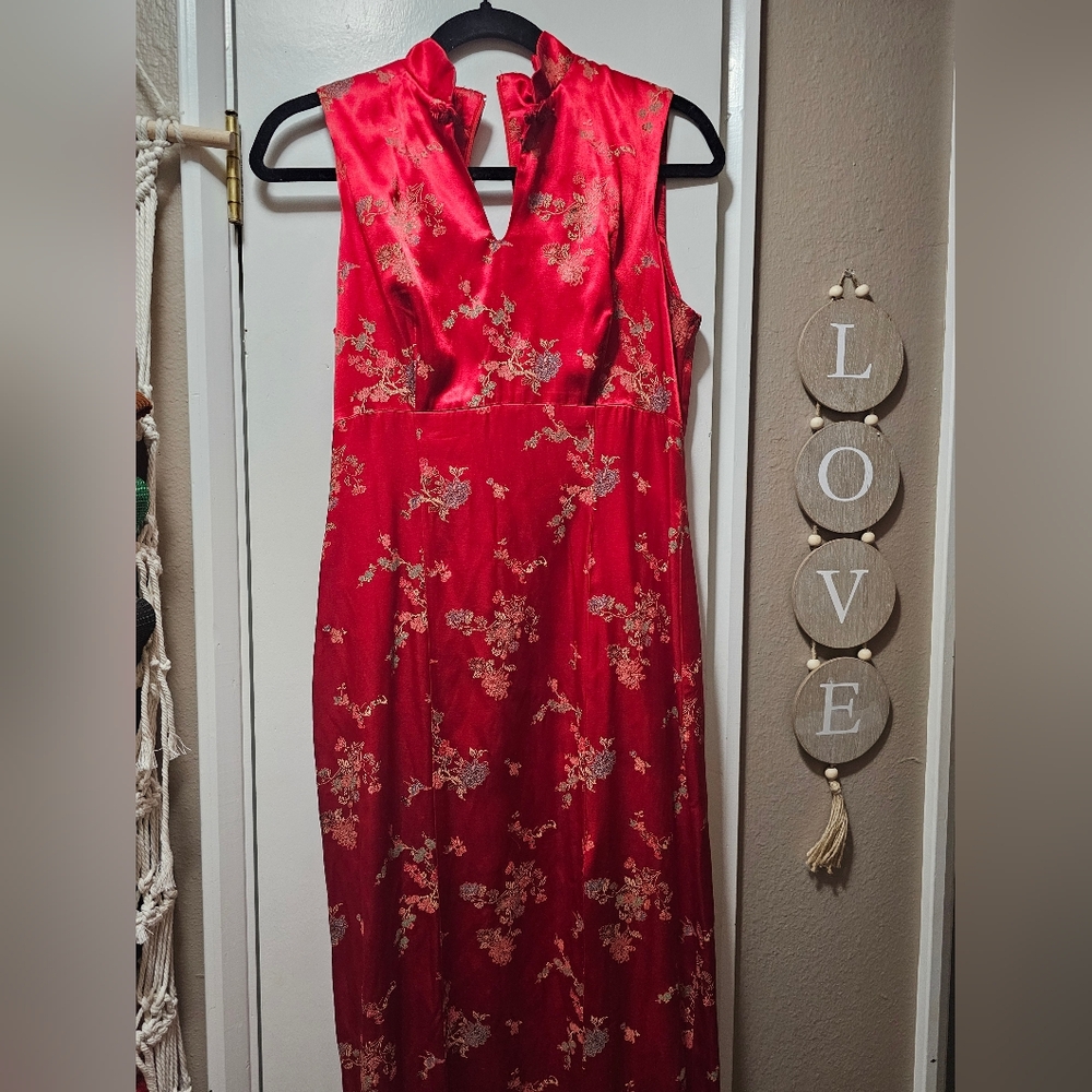 All that Jazz Red Floral Maxi Dress Vintage 1990's